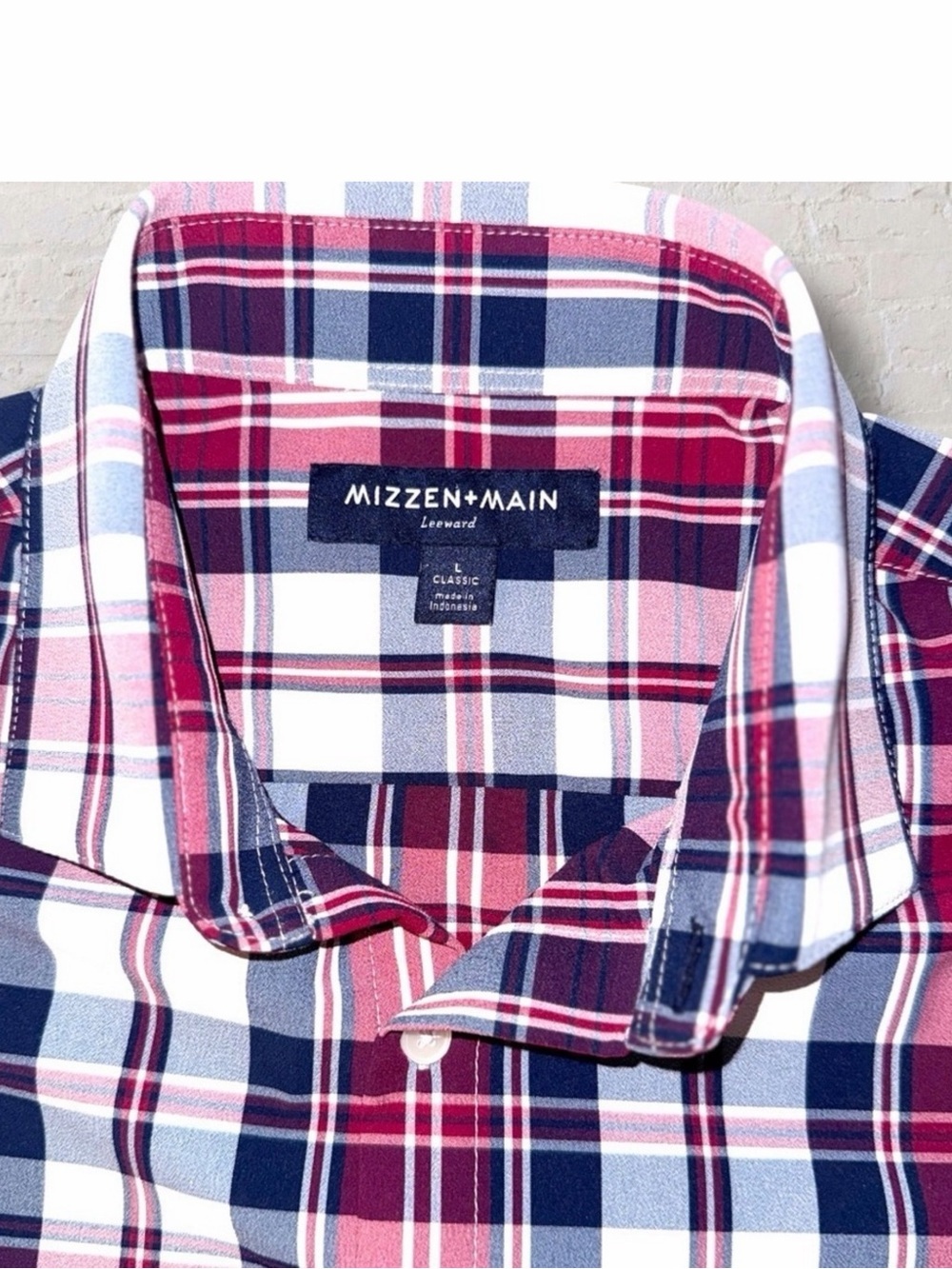 Mizzen+Main Leeward Antimicrobial Dress Shirt Men’s L Dark Red Plaid Performance